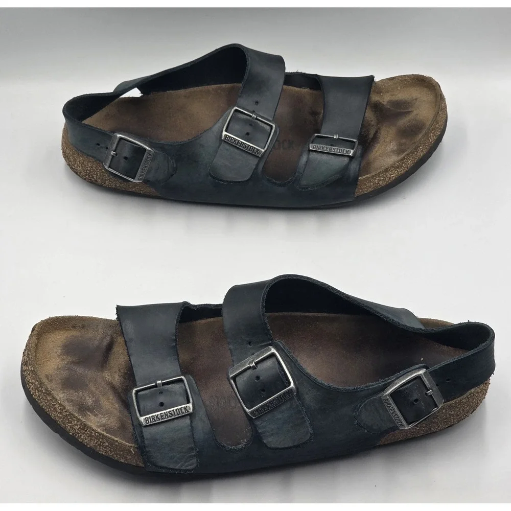Birkenstock Milano Black Oiled Leather Sandals Men's EU 46 US 13 Adjustable